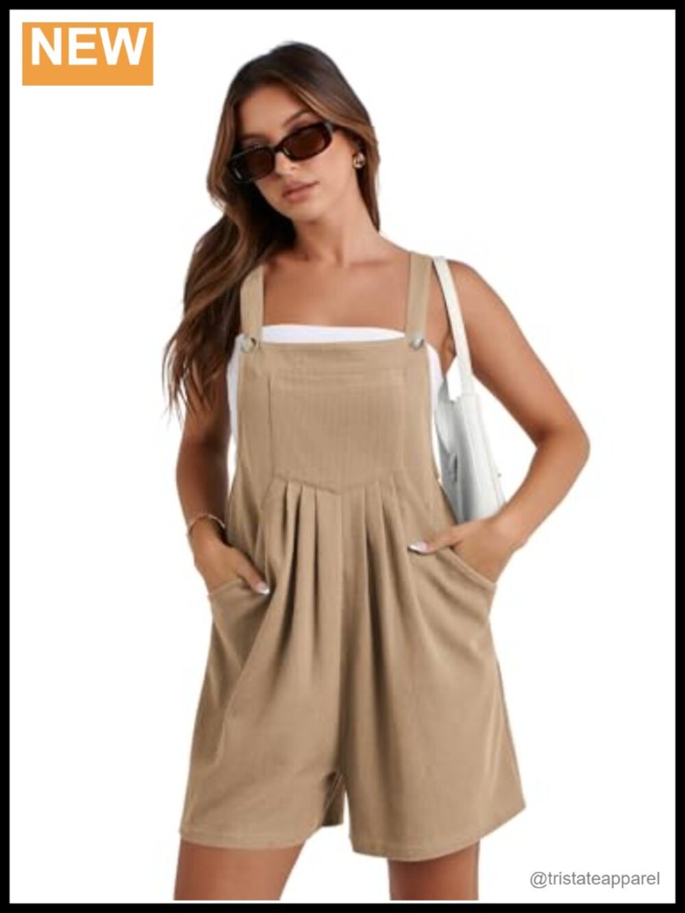 Women's Waffle Knit Sleeveless Romper Loose Fit Short Overalls Adjustable Straps